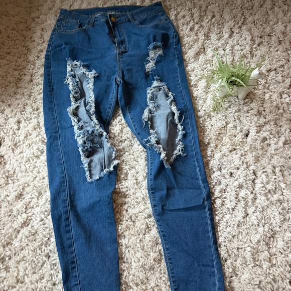 Stylish Distressed women’s high waisted, high-rise ripped distressed 1 X Blue Je - Picture 4 of 5